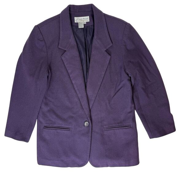 Vintage 90s Emily Meyer Purple Wool Blazer Women’s 12 Classic Lined Jacket - Picture 2 of 7